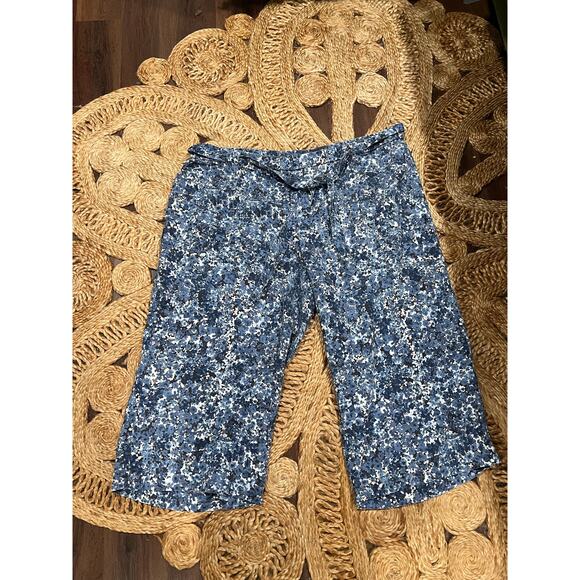 J.Jill Women’s Cropped Belted Floral wide leg Pants Blue 4x - Picture 4 of 8